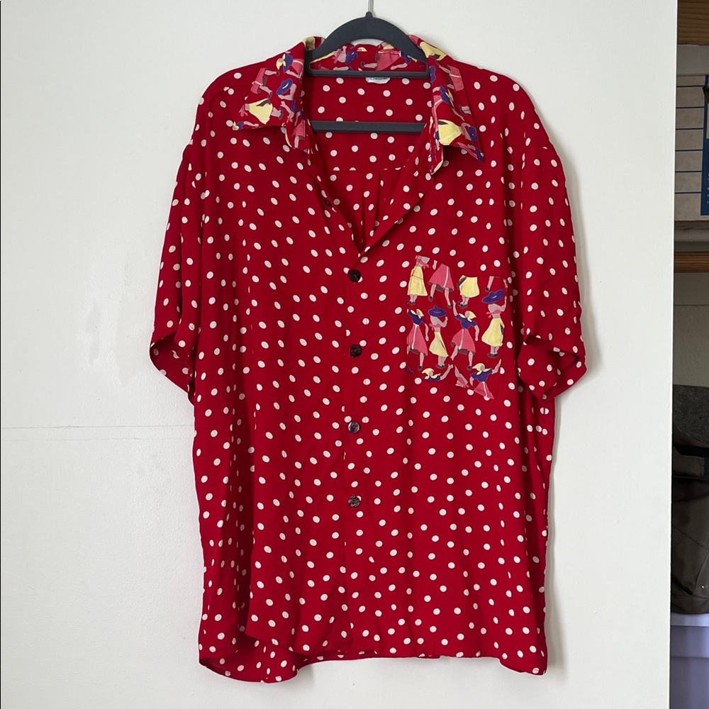 Marla Duran Women's Vintage 90s Lagenlook Polka Dot Oversized Rayon Crepe Top 1X - Picture 2 of 14